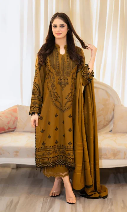 Dhanak Embroidered 3-Piece Winter Suit for Women Pakistan