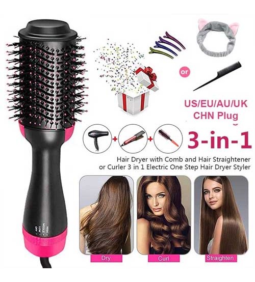 3-in-1 Hot Air Brush Hair Dryer and Styler for Drying, Straightening & Volumizing