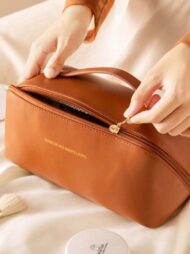 LuxeCarry Large Capacity Cosmetic Bag waterproof PU leather travel makeup organizer with spacious storage