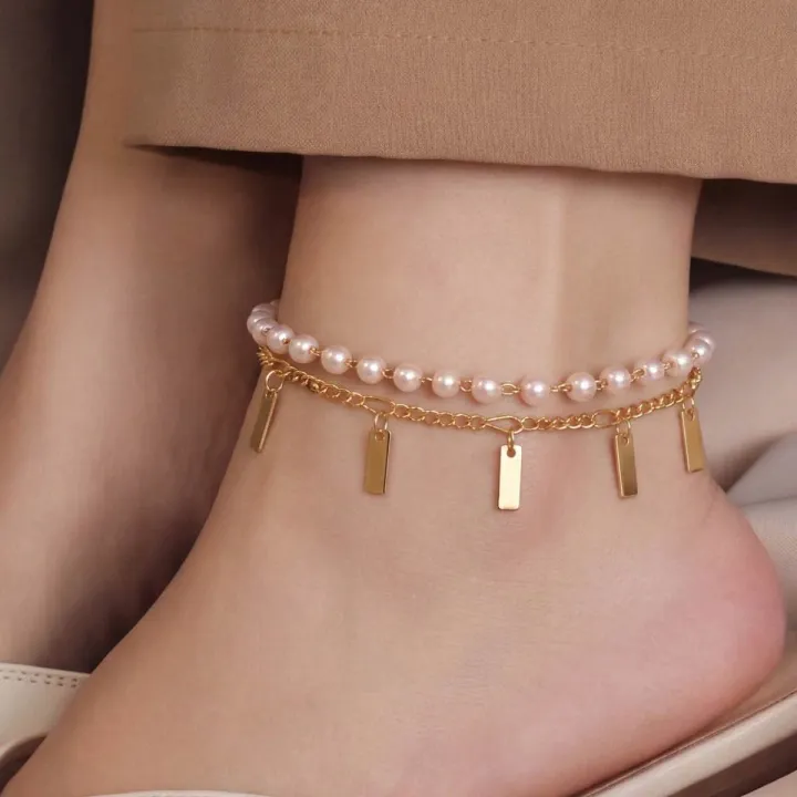 Charming Unique Design Gold Plated Pearl Anklet for Girls Women – Elegant Fashion Foot Jewelry