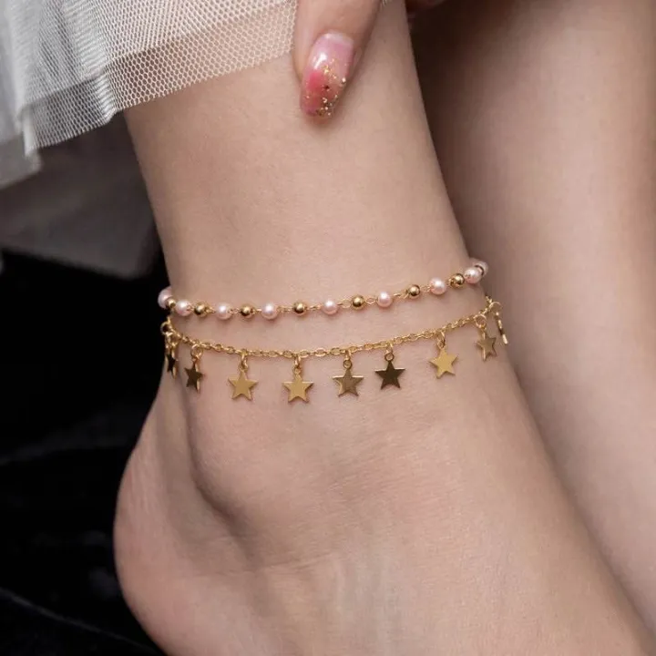 Elegant Unique Star Design Pearl Anklet for Girls Women – Stylish Fashion Foot Jewelry