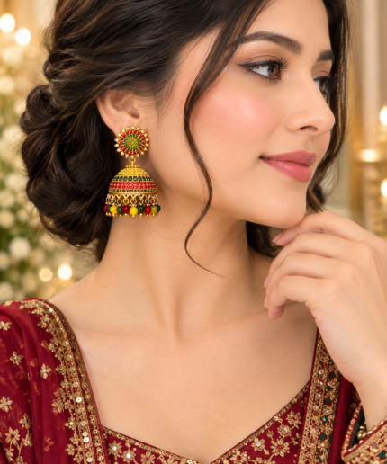 RoyalGlow - Multicolor Jhumka Earrings - Traditional Designer Design - Colorful Beaded Details - Standard Size