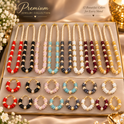 RoyalGlow - Premium Pearl Beaded Jewelry Set - Elegant Beaded Design - 12 Color Options - Standard Size