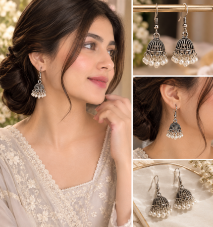 RoyalGlow - Mini Jhumki Earrings - Classic Traditional Dome Design - Golden, Silver & Black Color Options - Standard Size