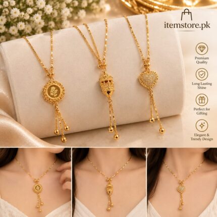 RoyalGlow - China Gold Pendant Set - Pack of 3 Elegant Gold Plated Pendants - New Fashion Designs - Gold-Tone Variant - Standard Size