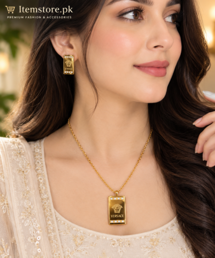 RoyalGlow - Stainless Steel Jewelry Set - Pendant & Earrings - Durable Stainless Steel Fashion Jewelry - Golden-Tone Variant - Standard Size