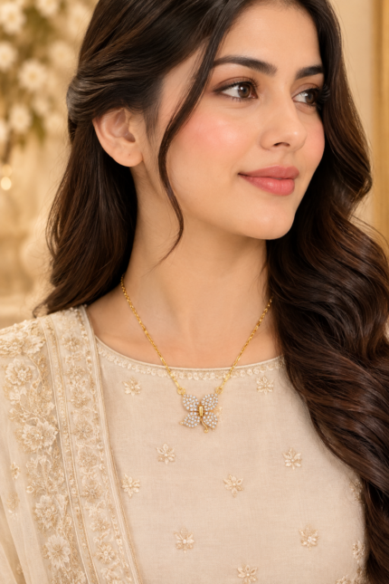 RoyalGlow - Butterfly Pendant - Elegant Butterfly Design Fashion Necklace - Gold-Tone Variant - Standard Size